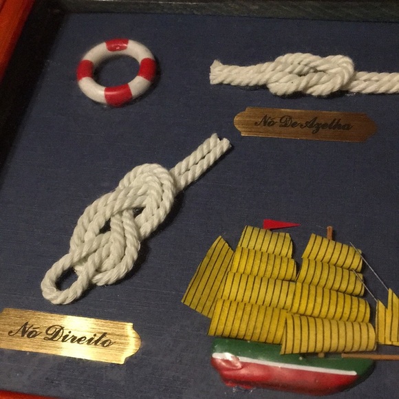 Vintage Nautical Shadow Box Knots Clipper Ship Coastal Beachy Home Decor - Picture 8 of 17